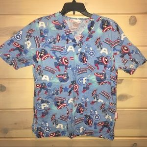 Marvel Captain America EUC Unisex scrub top sz XS